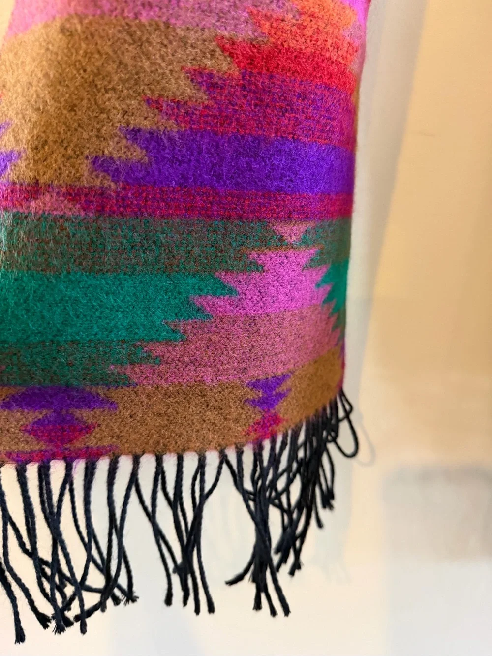 Made in Italy Aztec Fringe Scarf - Teal, Brown, Purple 72x20”